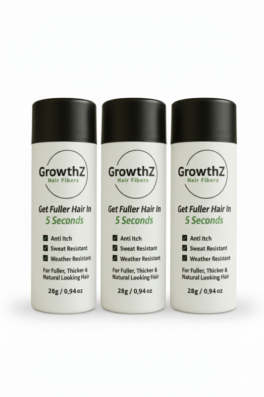 GrowthZ Professional Hair Thickening Fibers - Natural Keratin Fiber Powder to Conceal Hair Loss | Weather-Resistant, Anti-Itch Formula for Men & Women (Pack of 3)