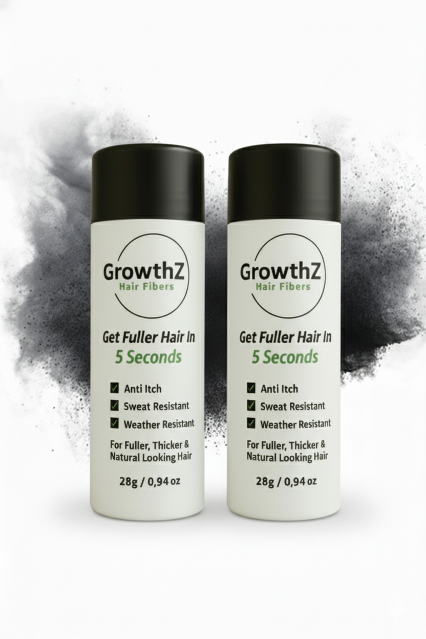 GrowthZ Professional Hair Thickening Fibers - Natural Keratin Fiber Powder to Conceal Hair Loss | Weather-Resistant, Anti-Itch Formula for Men & Women (56g - Pack of 2) Black