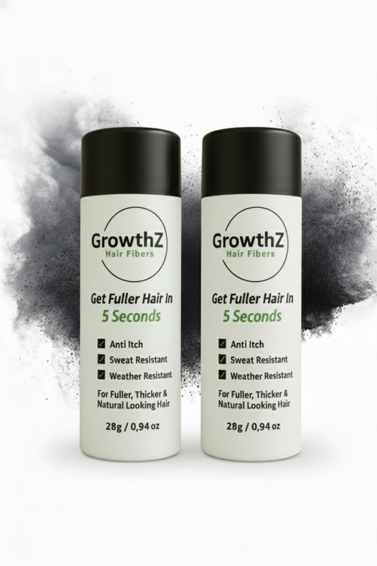 GrowthZ Professional Hair Thickening Fibers - Natural Keratin Fiber Powder to Conceal Hair Loss | Weather-Resistant, Anti-Itch Formula for Men & Women (56g - Pack of 2) Black