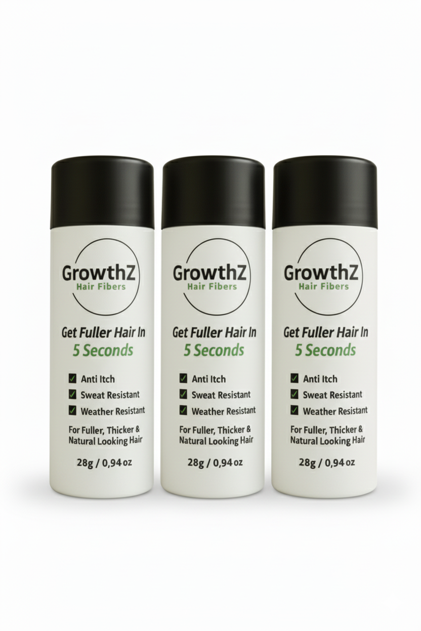 GrowthZ Professional Hair Thickening Fibers - Natural Keratin Fiber Powder to Conceal Hair Loss | Weather-Resistant, Anti-Itch Formula for Men & Women (Pack of 3)